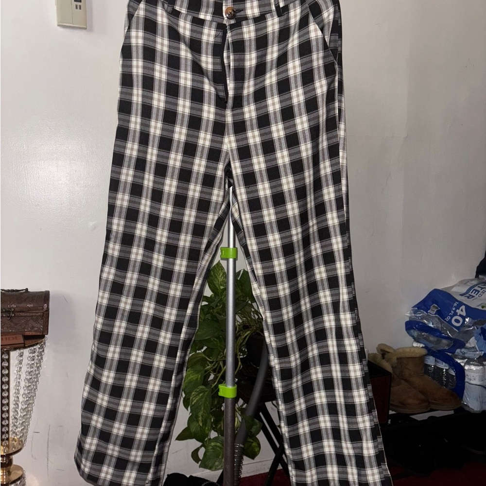 SHEIN Black and White Checkered Trousers